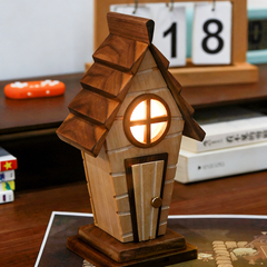 Handcrafted Pig House Wooden Night Light