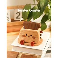Handcrafted Toaster-Shaped Wooden Coaster Set
