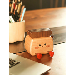 Handcrafted Toaster-Shaped Wooden Coaster Set