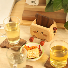 Handcrafted Toaster-Shaped Wooden Coaster Set