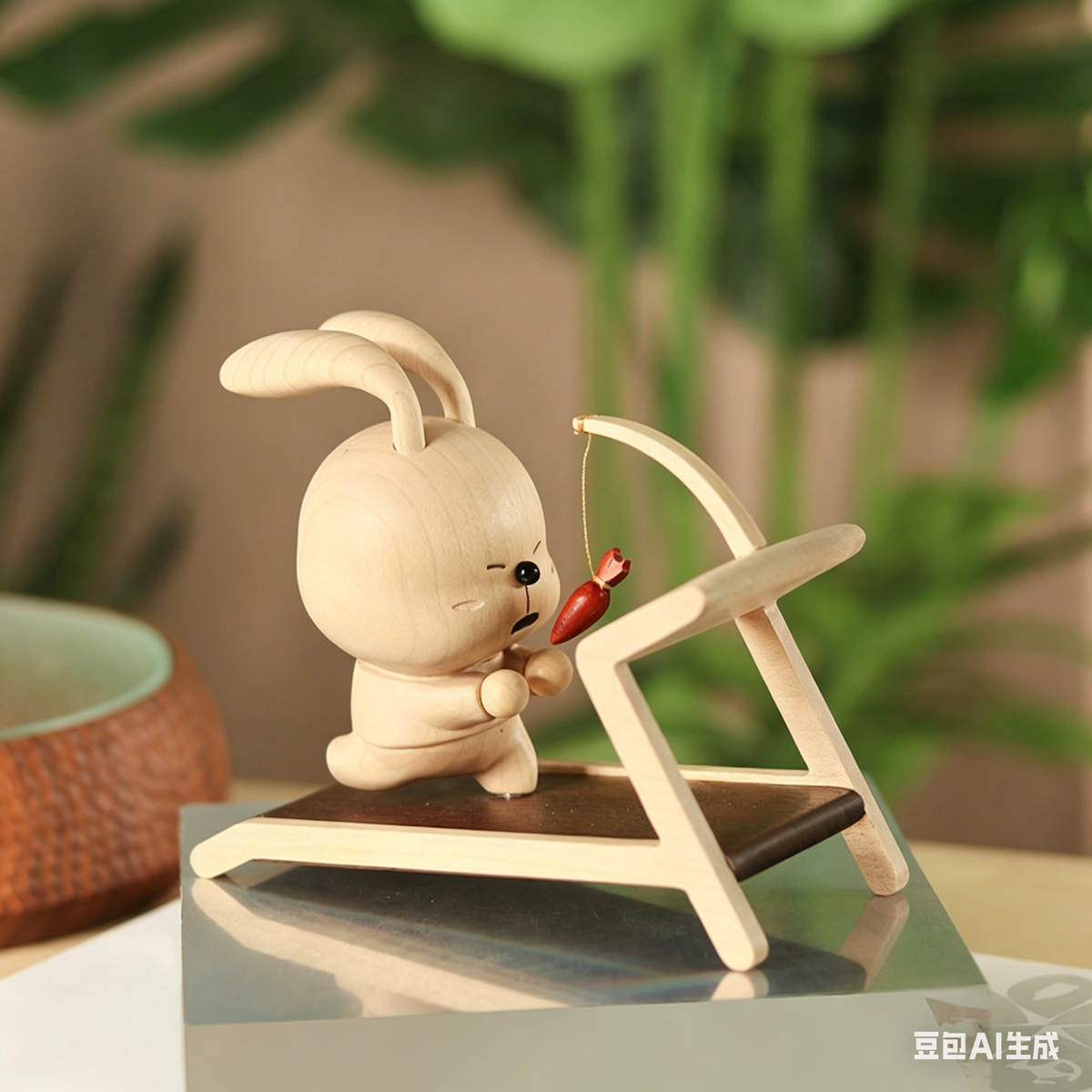 Handcrafted Sporty Running Rabbit Solid Wood Ornament