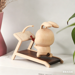 Handcrafted Sporty Running Rabbit Solid Wood Ornament