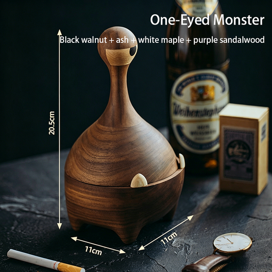 One-Eyed Monster Solid Wood Ashtray with Lid
