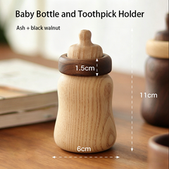 Cute Baby Bottle Shaped Solid Wood Toothpick Holder