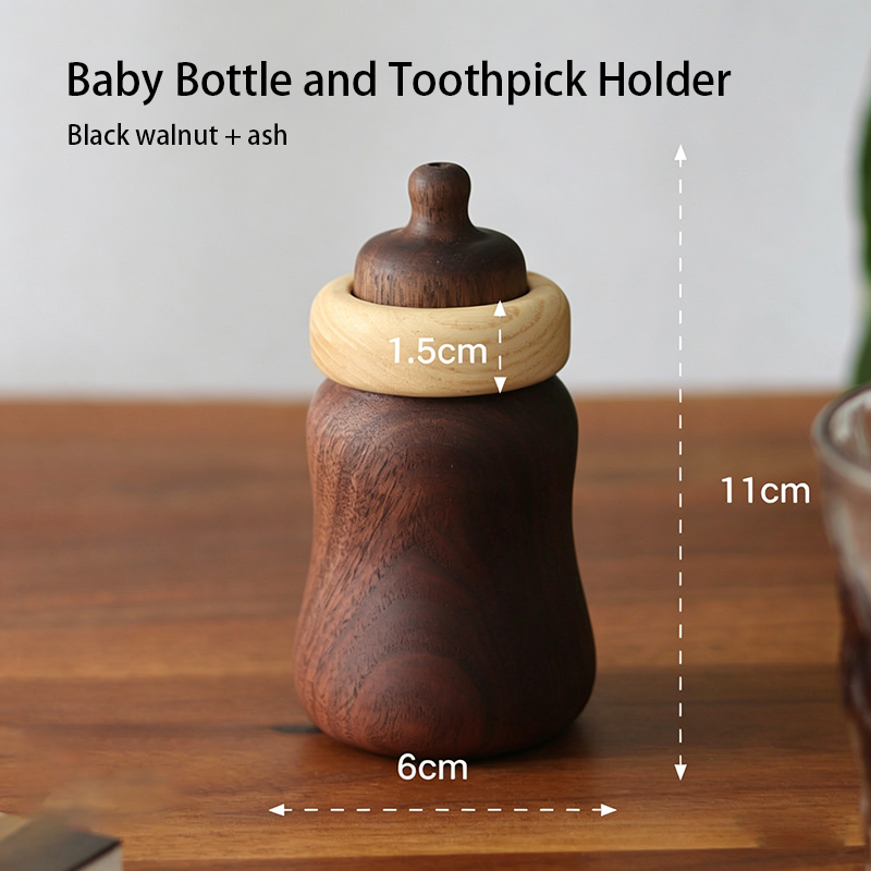 Cute Baby Bottle Shaped Solid Wood Toothpick Holder