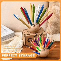 Handcrafted Pufferfish Wooden Pen Holder
