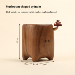 Cute Mushroom Elf Solid Wood Multi-Purpose Storage Cylinder