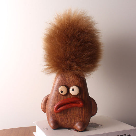 Handcrafted Sausage-Mouth Wooden Doll Vase (with Dust Brush)