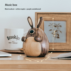Cute Chubby Rabbit Hand-Cranked Solid Wood Music Box (Castle in the Sky Melody)