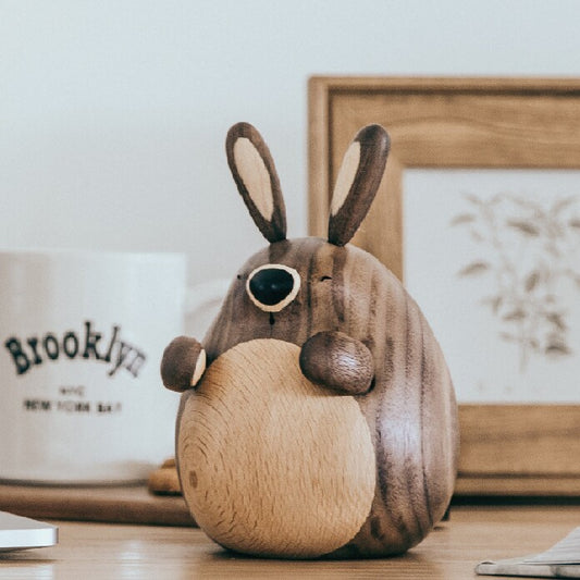 Cute Chubby Rabbit Hand-Cranked Solid Wood Music Box (Castle in the Sky Melody)