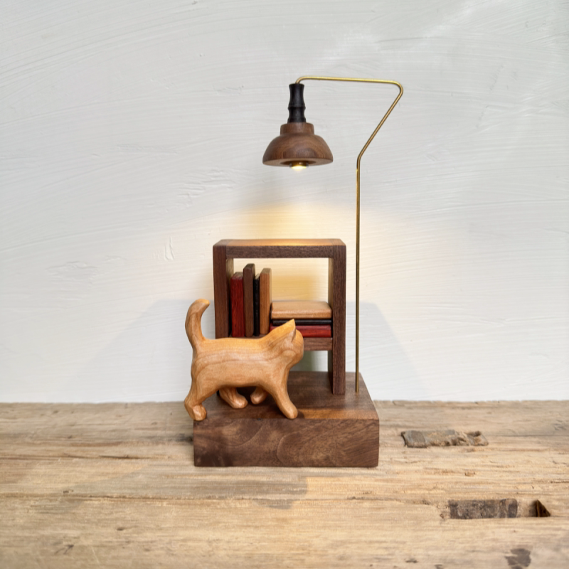 Handcrafted Wooden Cat Night Light