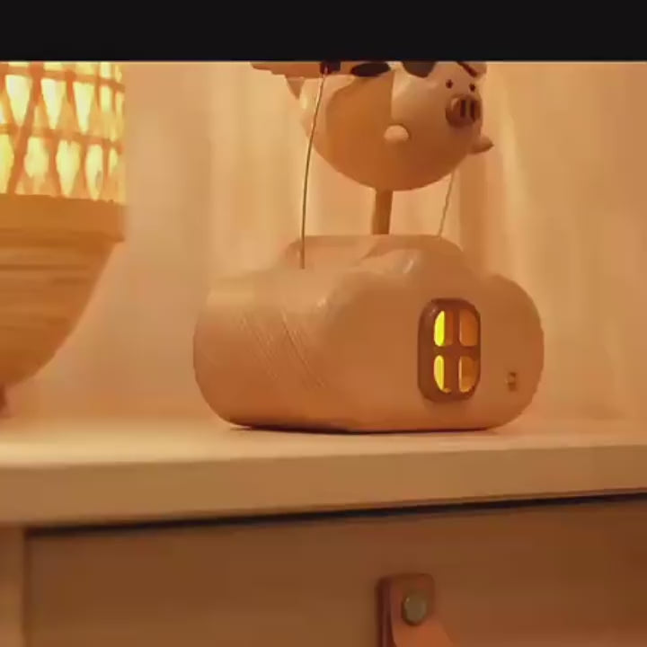 Handcrafted Wooden "Flying Pig" Dynamic Night Light